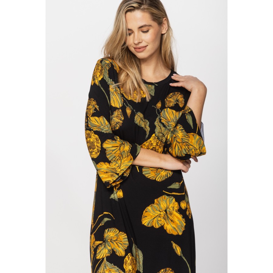 Camisón floral negro con motivos amarillos espalda
